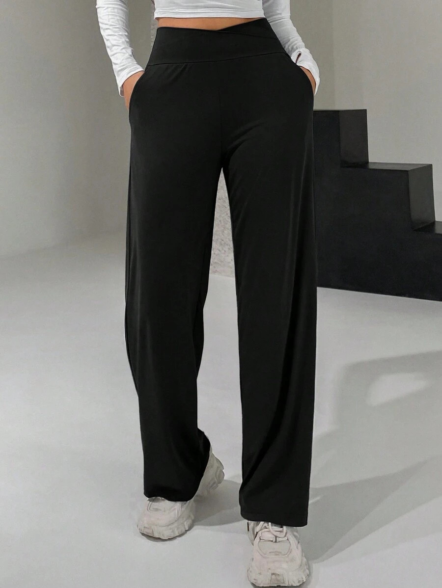 DAZY Ladies' Long Wide-Leg Pants With Cross High Waist Design Summer | SHEIN