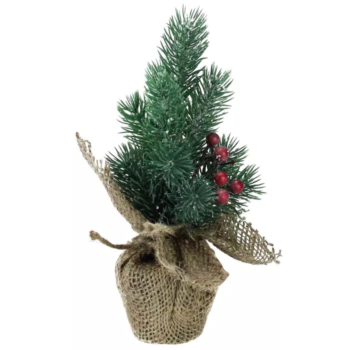 Northlight 9.5" Mini Pine Christmas Tree with Berries in Beige Burlap Pot | Target