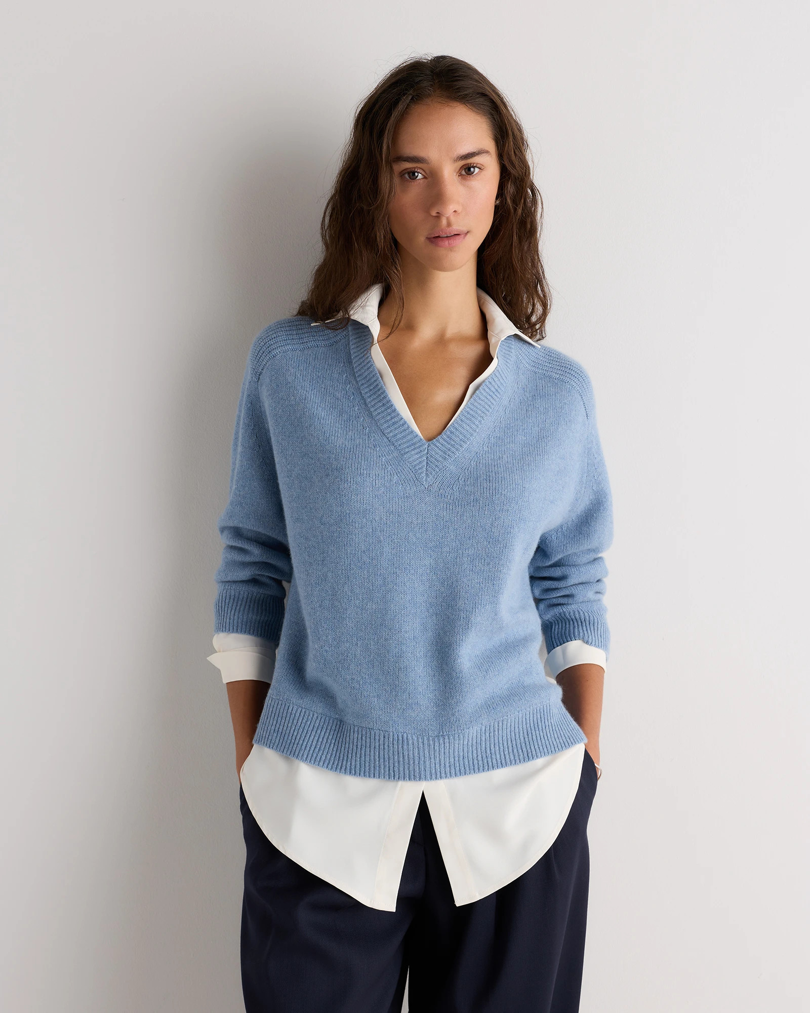 Quince | Women's 100% Mongolian Cashmere Layered V-Neck Sweater in Ivory, Size XL | Quince