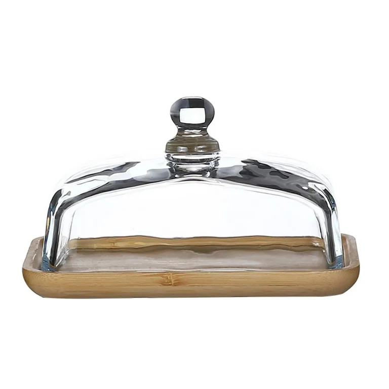 Wooden Butter Dish With Clear Glass Lid, Stylish Rectangular Display Tray, For Butter, Block Of C... | Walmart (US)