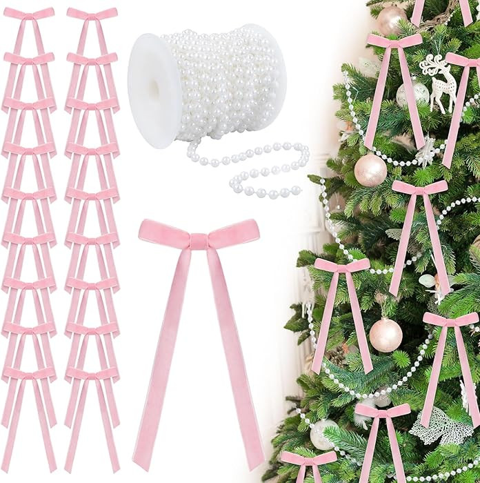 Jutom 24 Pcs Pink Velvet Bows Christmas Tree Decorations Vintage Christmas Decor Premade Bows wit... | Amazon (US)
