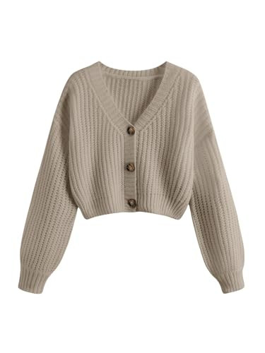 GORGLITTER Women's Button Up Cropped Cardigan Sweaters Chunky Knit Long Sleeve Trendy 2025 Fall Cardigans Mocha Brown X-Small | Amazon (US)
