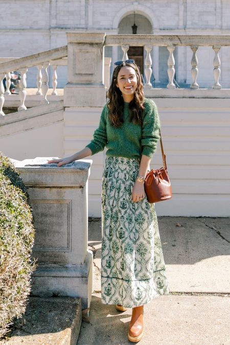 Green floral skirt and a green Sezane sweater 💚🍀

#LTKstyletip #LTKSeasonal