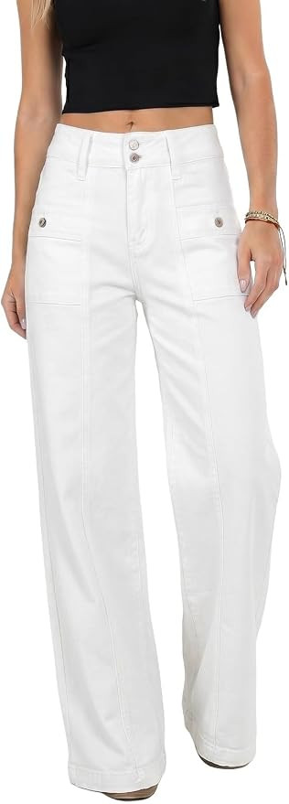 Astylish Women's Wide Leg Jeans High Waisted Double Buttons Stretchy Straight Leg Jean Trendy Den... | Amazon (US)
