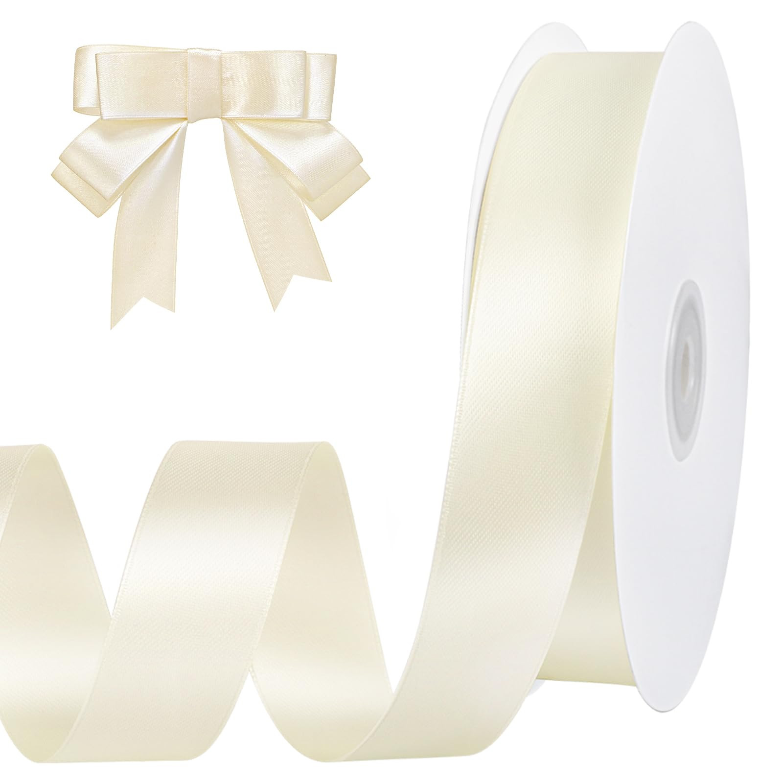 Ivory Satin Ribbon 1 inch 60 Yards Double Faced Cream Ribbon for Crafts Hair Bows Gift Wrapping H... | Amazon (US)