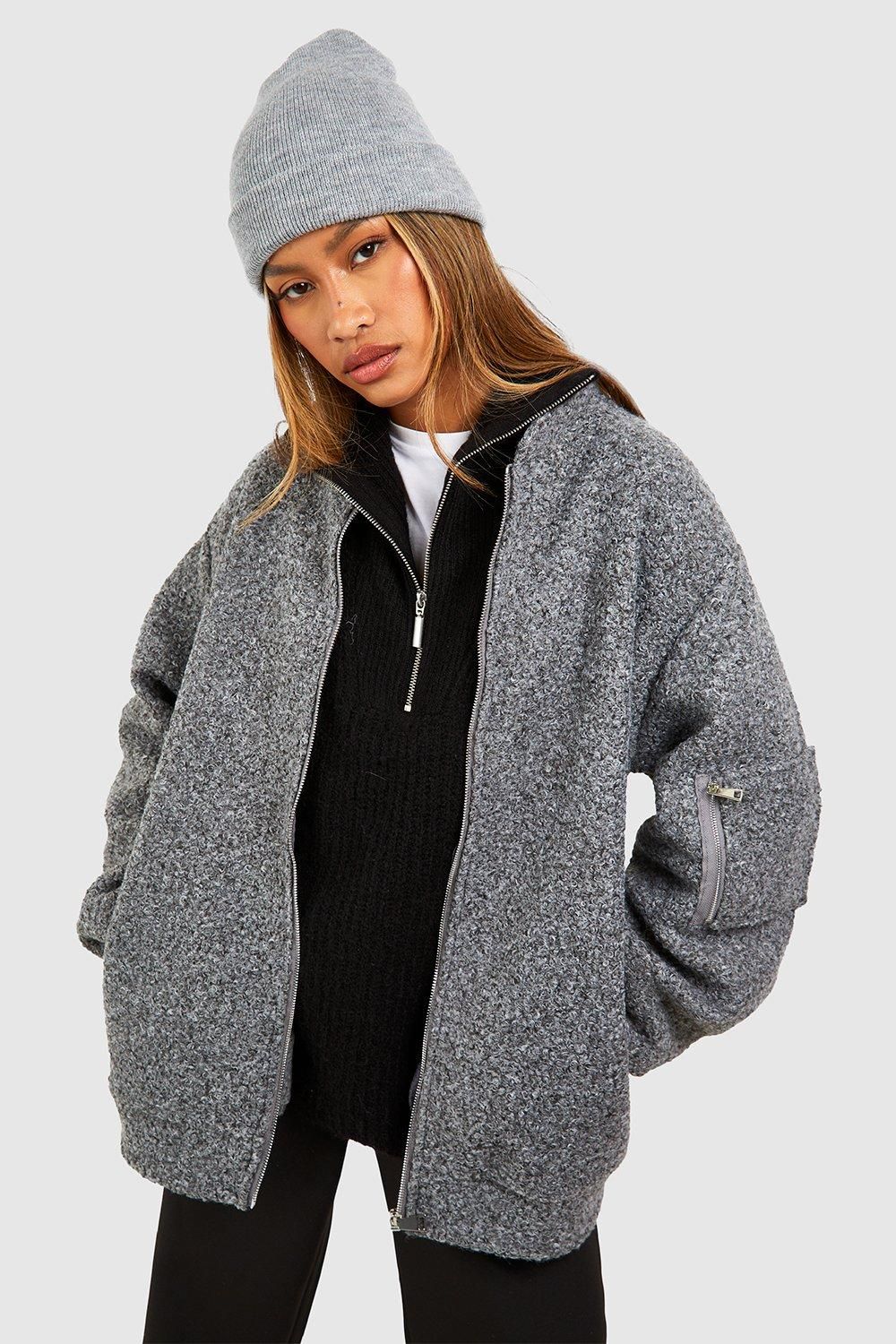 Oversized Boucle Wool Look Bomber Jacket | Debenhams UK
