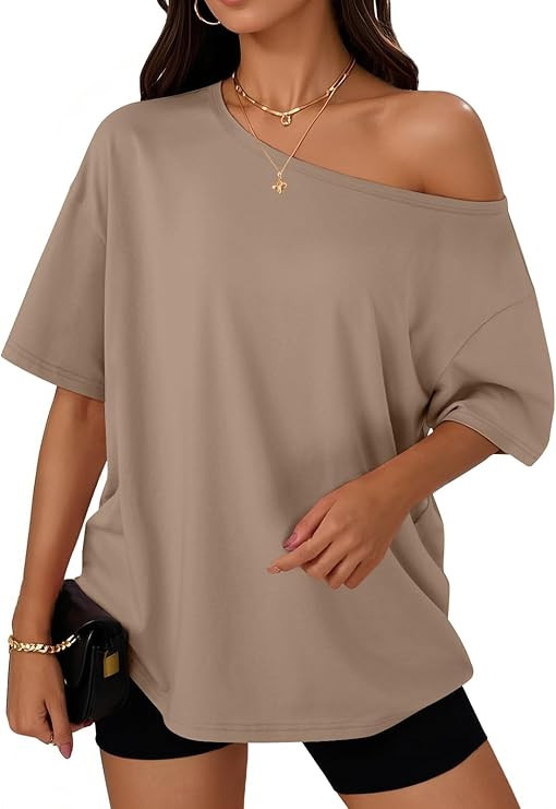 Trendy Queen Womens Off the Shoulder Tops Oversized T-Shirts Short Sleeve Tees Summer 2026 Casual... | Amazon (US)