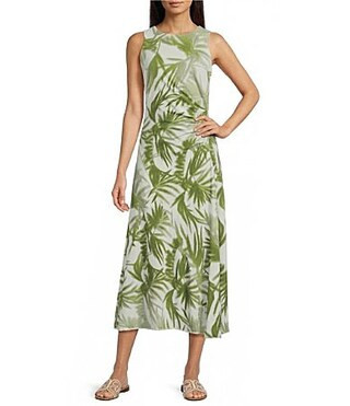 Feather Gray Cotton-Blend Shadow Palm Print Ruched Fitted Maxi Dress - XXL | Dillard's