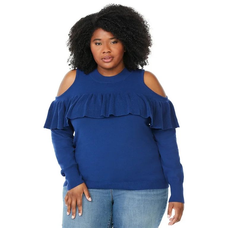 Sofia Jeans by Sofia Vergara Women's Plus Size Cold Shoulder Ruffled Sweater | Walmart (US)