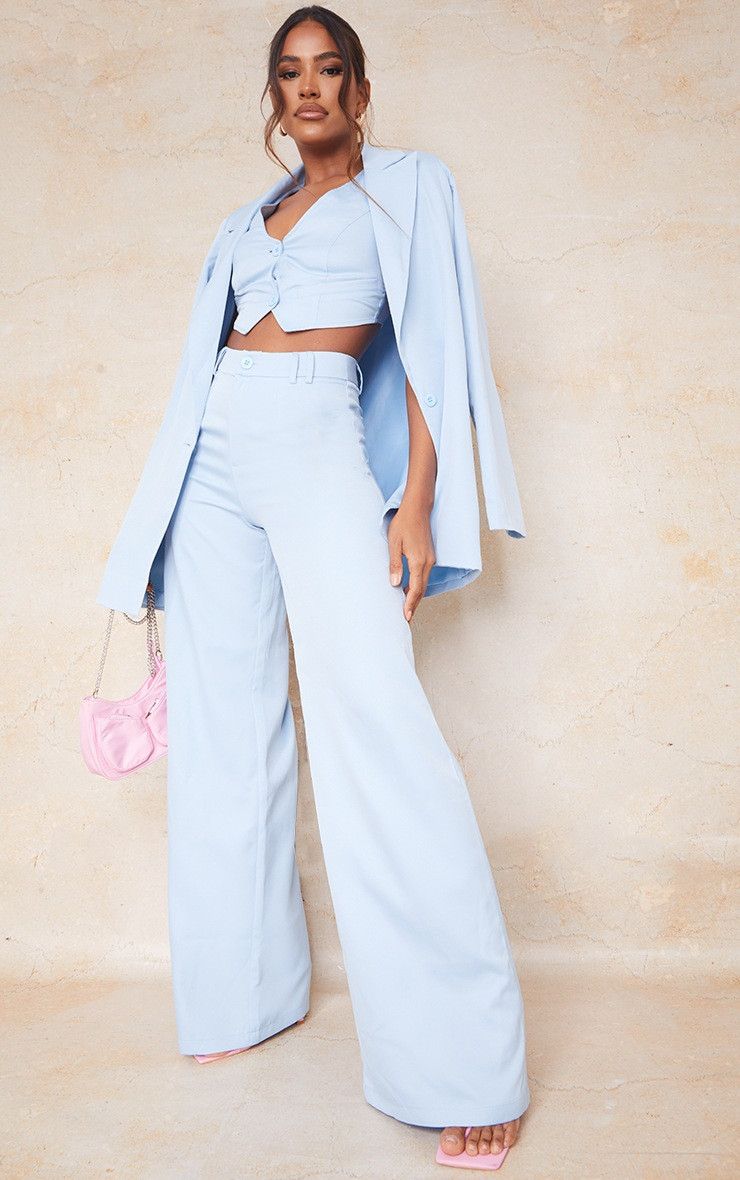Pastel Blue Woven Double Belt Loop Suit Pants | PrettyLittleThing US