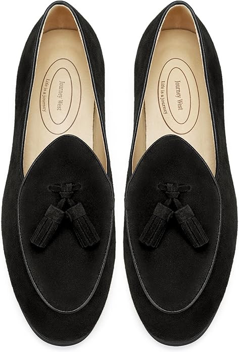 Journey West Men's Suede Leather Belgian Loafers for Men Slip-on Casual Penny Casual Loafers | Amazon (US)
