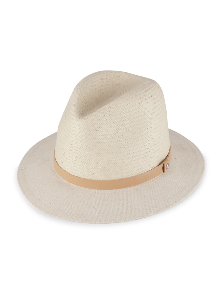 Women's Floppy Brim Straw & Canvas Fedora - Natural - Size Medium | Saks Fifth Avenue