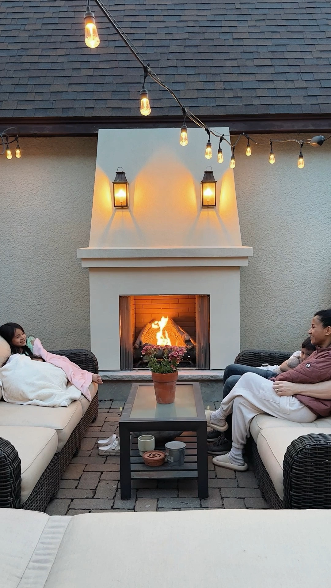 Our outdoor lanterns/sconces above the patio fireplace. We had considered a high and low option but decided to splurge. Linking both as well as our LED string lights (ours is color changing) that has great reviews and we’ve had for about 8 yrs with no issues. We use suspension wires to support them during high winds & storms - highly recommend. 

#LTKStyleTip #LTKHome