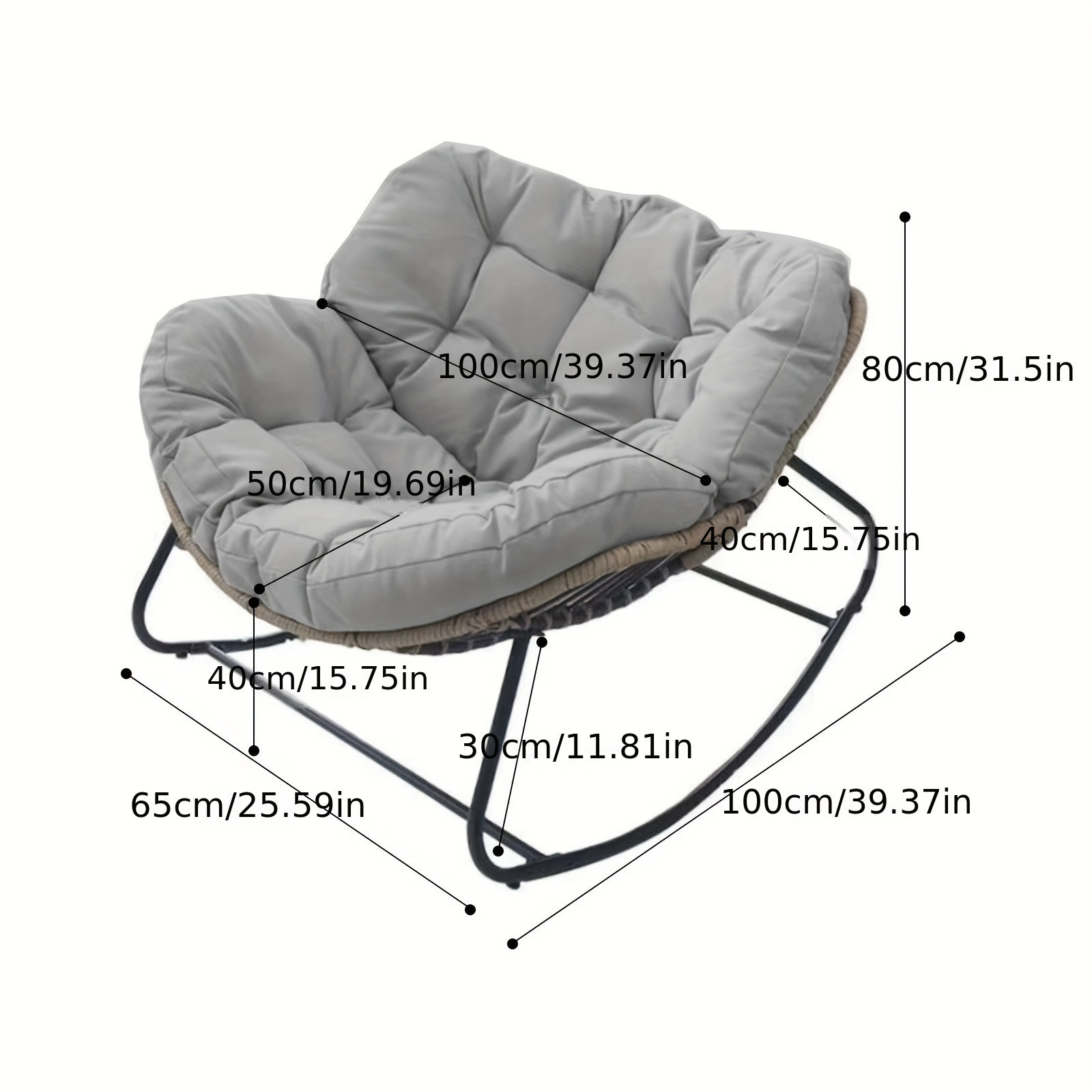 TEMU Big Comfy Outdoor Rocking Chair - , Adjustable Recline, Padded Seat & Headrest, Rattan Woven Frame, Light Gray Cushion, 41"" Base Width, Porch, Patio, Or Indoor Lounge | Temu Affiliate Program