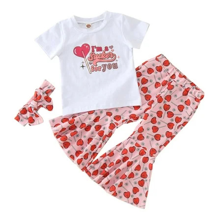 Outfits for Toddler Girls Clearance Toddler Girls Short Sleeve Love Letter Prints Tops Flared Pants Trousers with Headband 3Pcs Outfits Clothes Set Valentine‘S Day | Walmart (US)