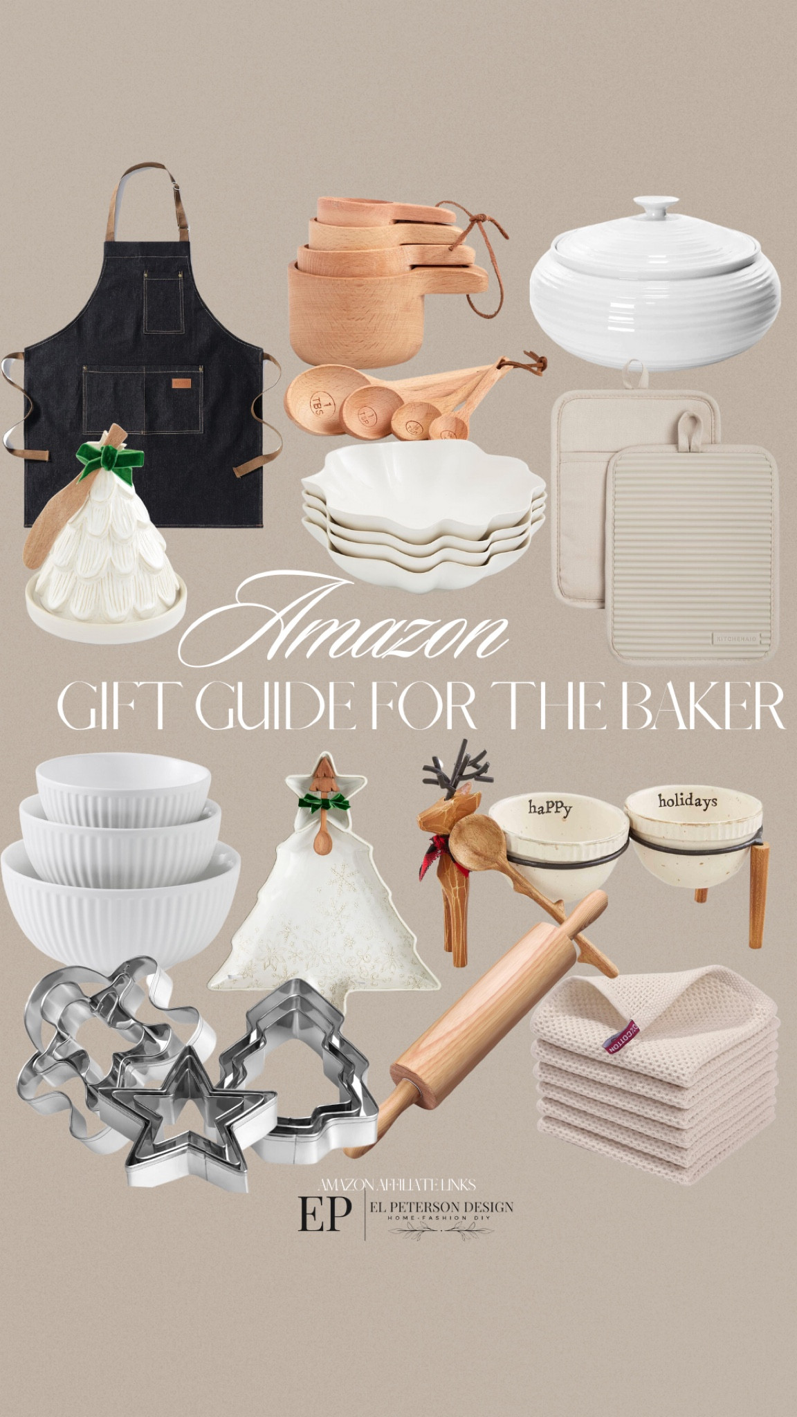 Amazon gift guide for the baker 
Measuring spoons
Water resistant pot holder
Stoneware pasta bowl
Dish cloths
Bowl and spoon
Serving tray
Tree cloche
Bowls
Low covered dish
Cookie cutter
Rolling pin
Apron


#LTKGiftGuide
