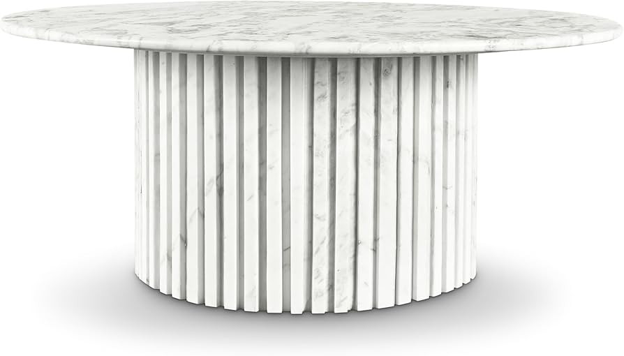 Meridian Furniture 248White-CT Genoa Collection Art Deco Coffee Table with Handcrafted Genuine Ma... | Amazon (US)