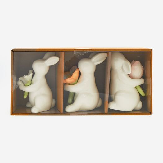 Three Pack White Bunny With Flower Easter Decorations | TK Maxx