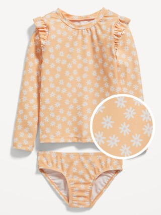 Long-Sleeve Ruffle-Trim Rashguard & Bikini Swim Set for Toddler Girls | Old Navy (US)