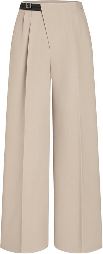 CIDER High Waist Belted Straight Leg Trousers | Amazon (US)