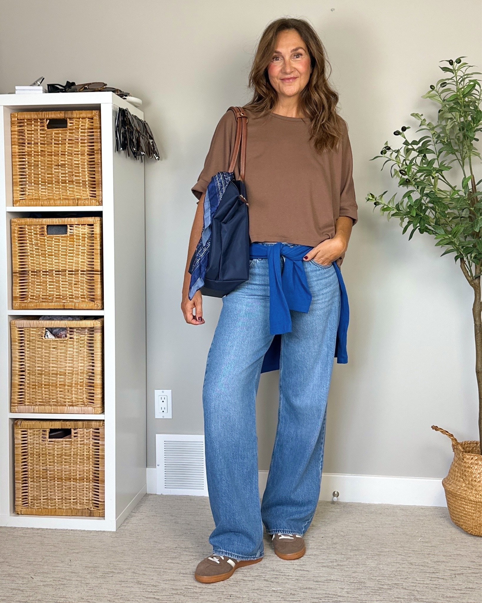 Casual September outfit idea in my fave comfy jeans and a boxy tee! Clothing fits tts but go down 1/2 size in Adidas sneakers

#LTKcanada #LTKfall #LTKover50style