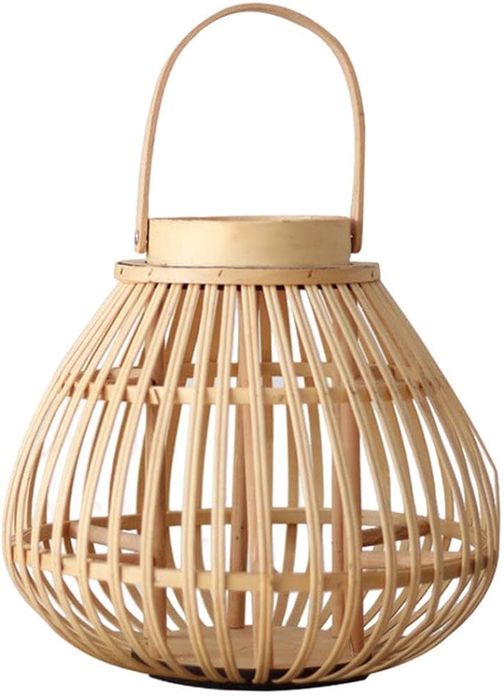 Rattan Natural Lantern with Hanging Lamp Candle Holder for Patio Garden Home Decoration (Beige L) | Amazon (US)