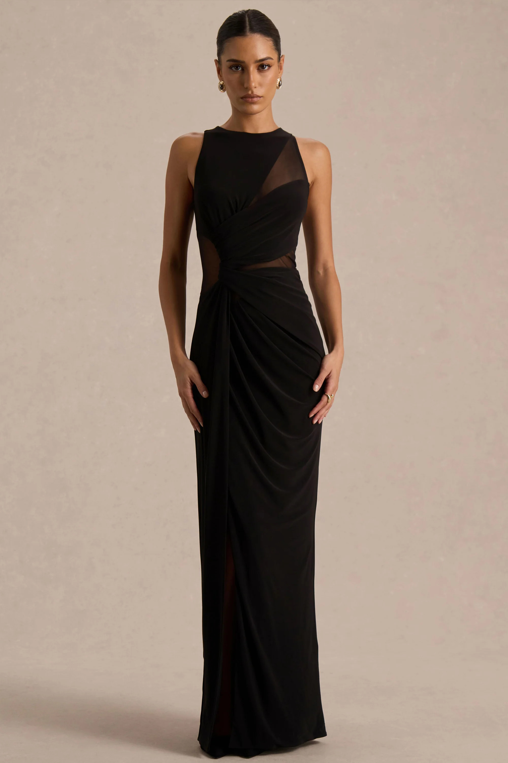 Opaline | Black Crew-Neck Maxi Dress | Club L London