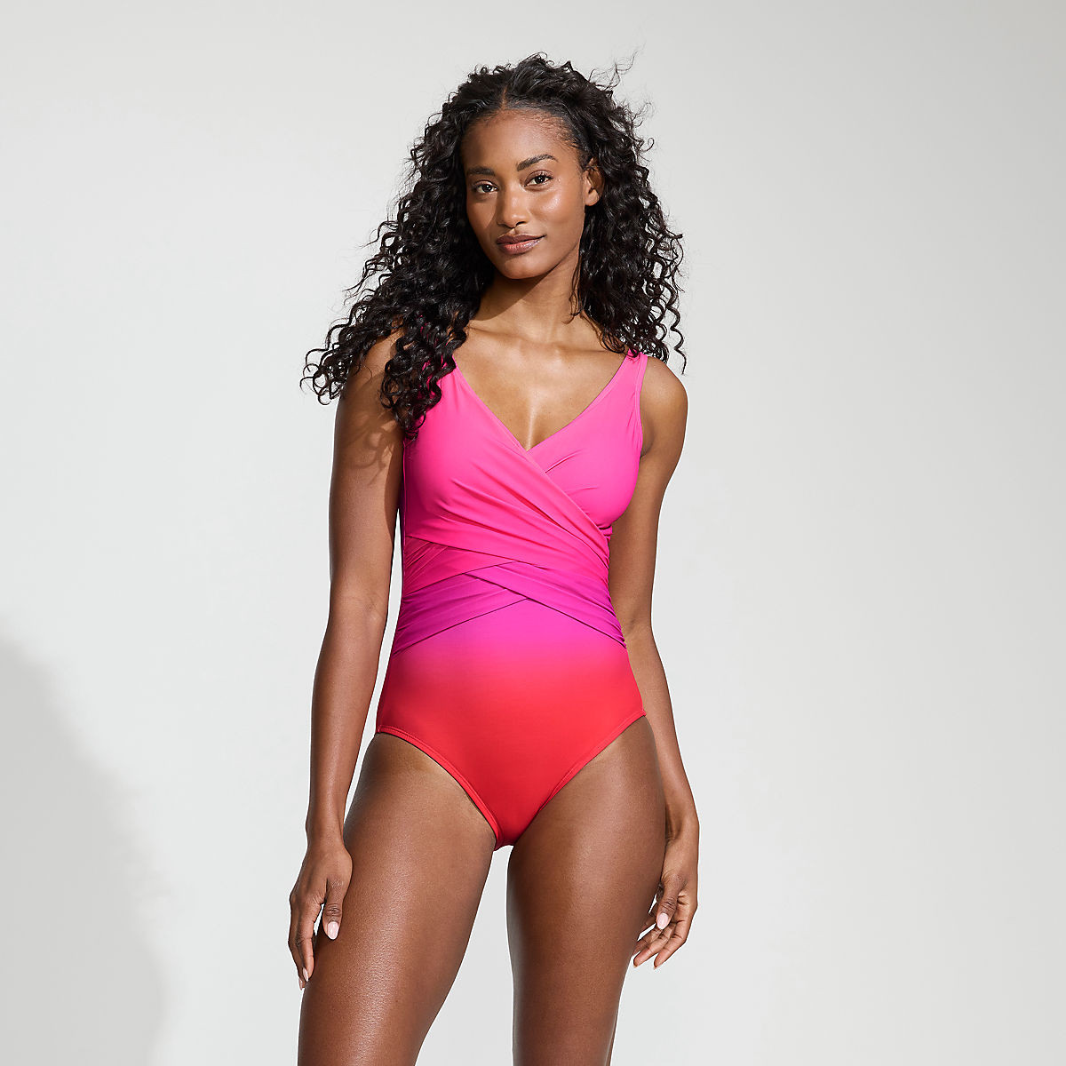 Women's Slender Suit Wrap One Piece Swimsuit | Lands' End (US)