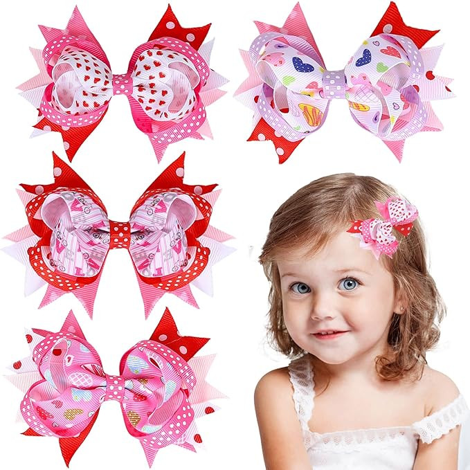 Whaline 4Pcs Valentine's Day Hair Bow Clips Large Red Pink Bow Hair Barrettes Double Layer Ribbon... | Amazon (US)
