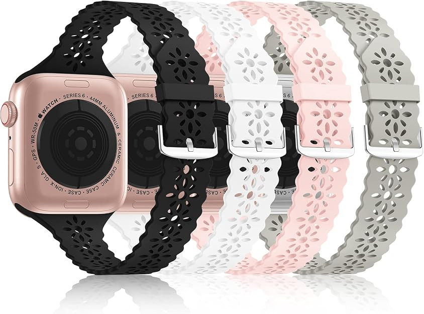 Bandiction 4 Pack Lace Silicone Bands Compatible with Apple Watch Bands 38mm 40mm 41mm 42mm 44mm ... | Amazon (US)