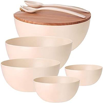 8PCS Large Salad Bowl Set（6 Quart）with Lid and Servers, Extra Large Serving Bowl Set, Mixing ... | Amazon (US)