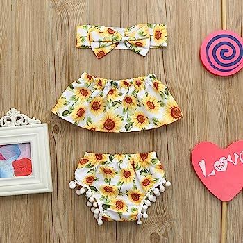 Newborn Infant Toddler Baby Girls Floral Summer Outfits Clothes Cuekondy Sunflower Off Shoulder T... | Amazon (CA)