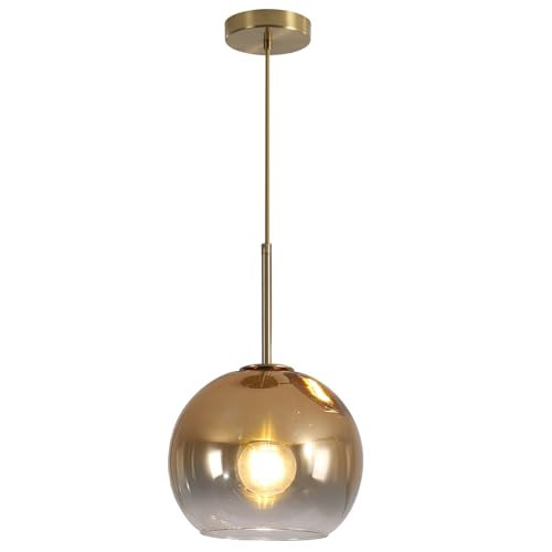KCO Lighting 1-Light Modern Glass Pendant Lights Large Gold Globe Pendant Light Mid Century Single Pendant Light Kitchen Island Dining Room Lighting Fixtures Ceiling Hanging | Amazon (US)