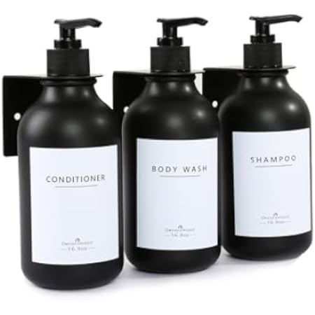 MaisoNovo Shampoo and Conditioner Dispenser | 2 Plastic Black 2 Wall Mount Black | Shampoo Dispen... | Amazon (US)