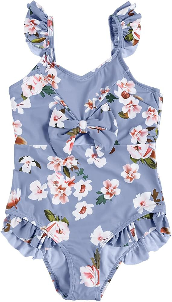 Imily Bela Kids Girls One Piece Swimsuits Ruffle Strap Bathing Suits Summer Floral Cutout Beach S... | Amazon (US)