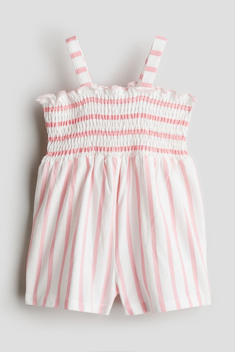 Cotton Jersey Romper Suit - Square Neckline - Sleeveless - Light pink/striped - Kids | H&M US | H&M (US + CA)