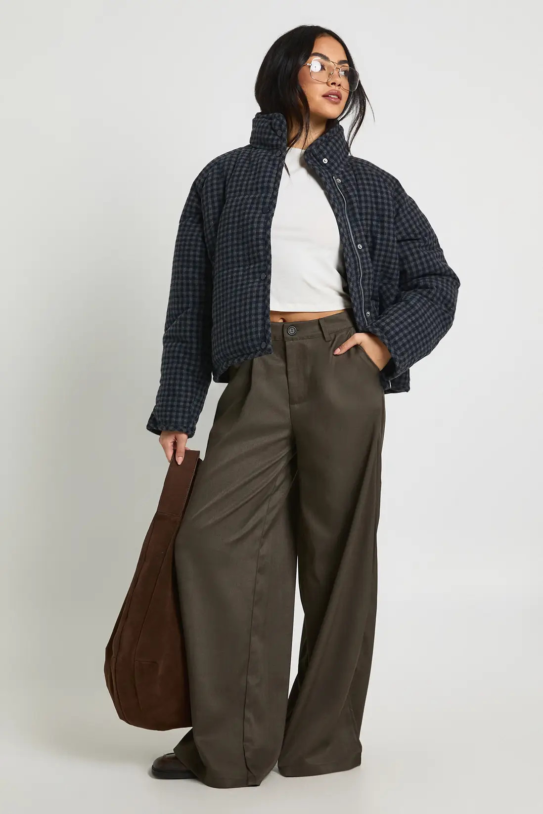 Wool Look Check Puffer Jacket | boohoo (US & Canada)