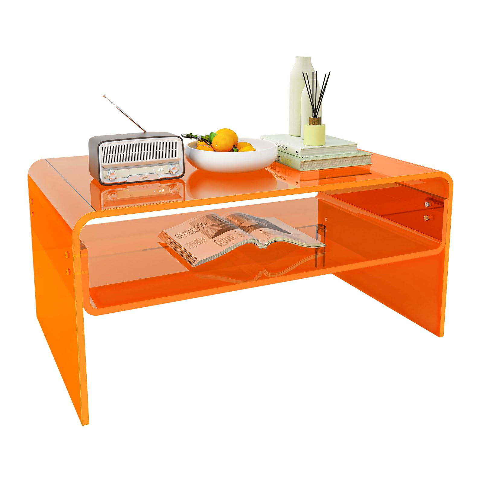 Acrylic Coffee Table, Acrylic Coffee Table for Living Room, 31.5" L x 19.5" W x 15.5" H, Orange C... | Amazon (US)