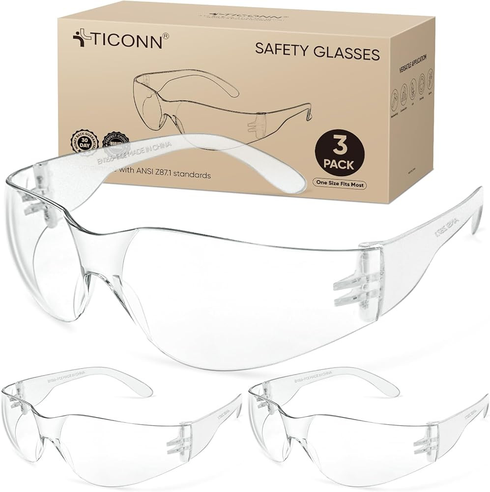 TICONN Clear Safety Glasses for Men and Women, Safety Goggles with Scratch Impact Resistant Meets... | Amazon (US)