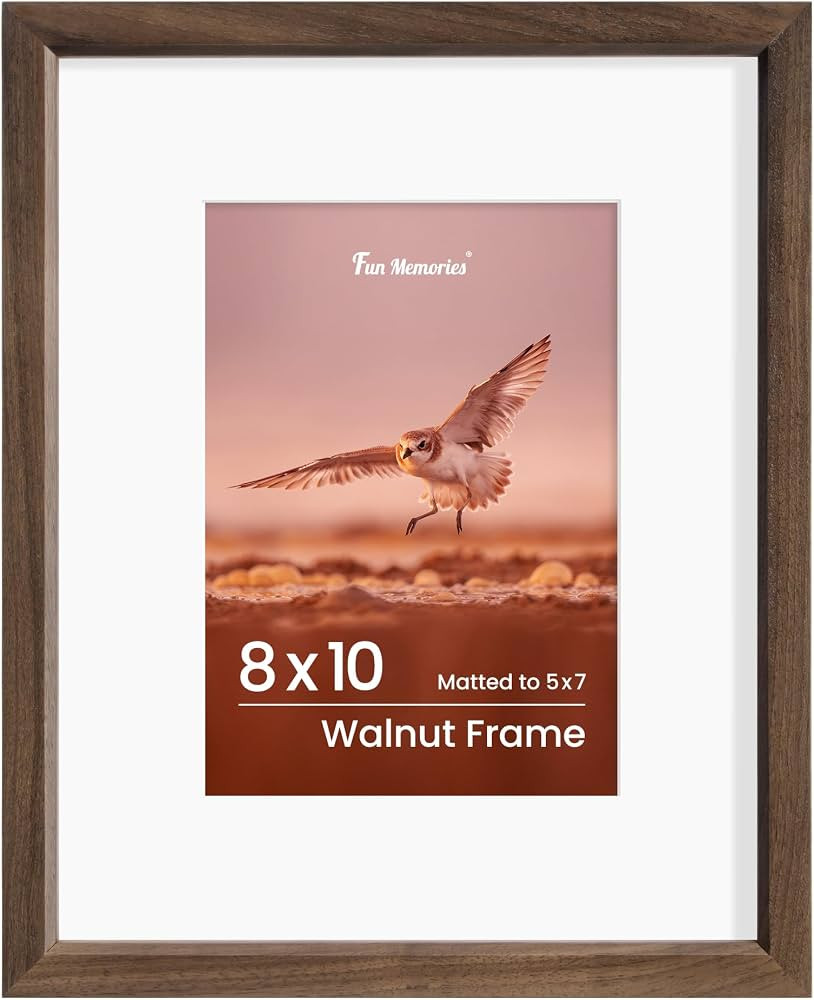 Fun Memories 8x10 Picture Frame - Natural Solid Walnut Wood Frame 8x10 Matted to 5x7 Photos - Wal... | Amazon (US)