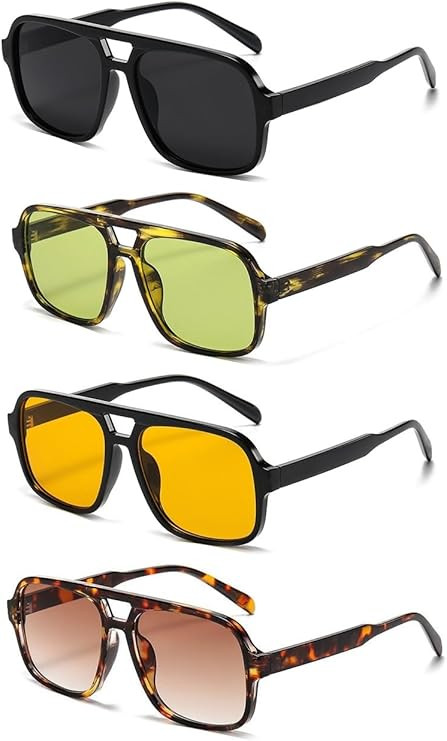 IKANOO 4 Pieces Retro 70s Square Aviator Sunglasses for Women Men Oversized Vintage Sun Glasses T... | Amazon (US)