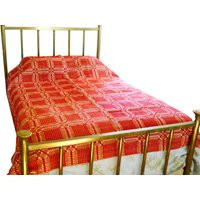 Antique 19Th Century Jacquard Red Cream Wool Coverlet Handwoven Vintage 1850S Bedspread French Country Farmhouse Homespun Loomed Spread | Etsy (US)