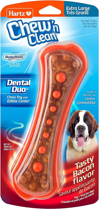 Hartz Chew 'n Clean Dental Duo Bacon Flavored Dental Dog Treat & Chew, Extra Large | Amazon (US)
