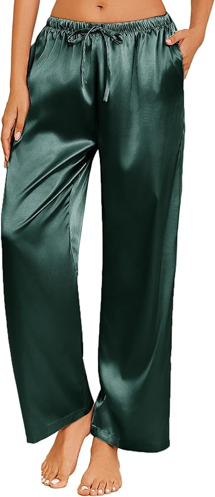 Ekouaer Womens Silk Satin Pajama Pants Casual Loose Lounge Pants Drawstring Elastic Waist Wide Le... | Amazon (US)
