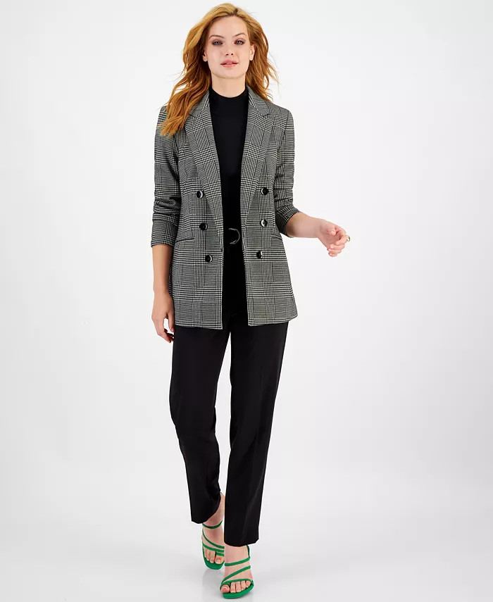 Bar III Women's Houndstooth Double-Breasted Boyfriend Blazer, Created for Macy's - Macy's | Macy's