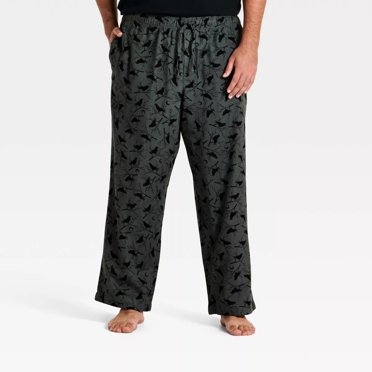 Men's Halloween Raven Flannel Pajama Pants - Goodfellow & Co™ Black L | Target