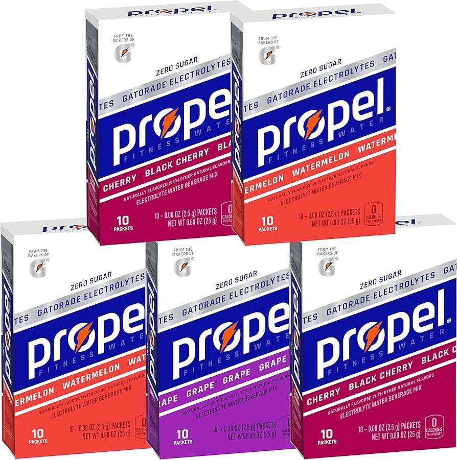 Propel Powder Packets, 3 Flavor Variety Pack, Electrolytes, Vitamins and No Sugar, Packaging May ... | Amazon (US)