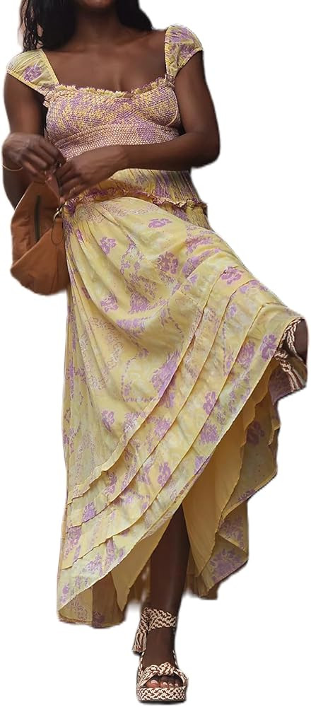 Y2k Lace Patchwork Dress Flroal Spaghetti Strap Backless Long Dress Hollow Out Bodycon Maxi Slip ... | Amazon (US)