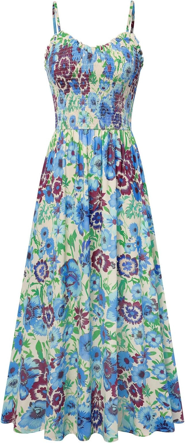 Kate Kasin Womens Summer Floral Maxi Dress, Long Beach Boho Smocked Dresses, Vacation Sundress wi... | Amazon (US)
