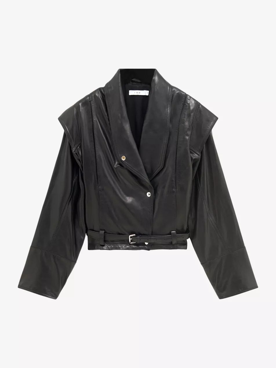 Yukito belted-waist relaxed-fit leather jacket | Selfridges